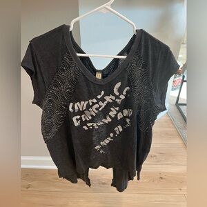 Free People Graphic embroidered meshed embellished tee